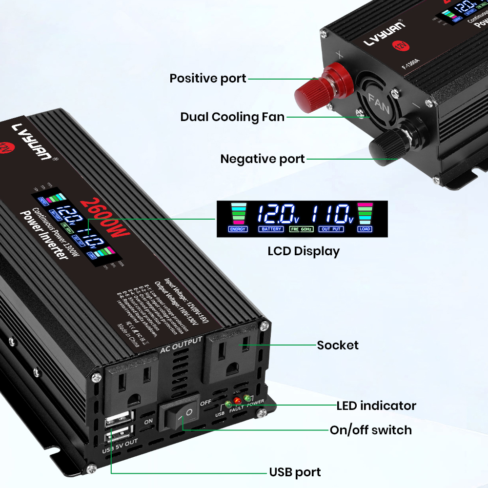 1500W 2000W 2600W 파워 인버터 DC 12 - Outdoor Usb Power Adapter 리뷰 및 가격